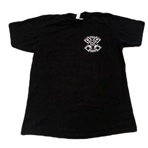 Black Tutex T-Shirt with Garage-Themed Logo - Men's/Unisex Large